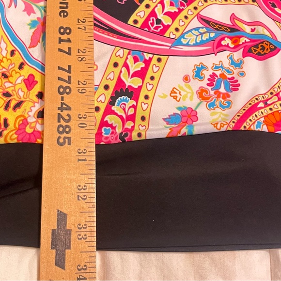 Papillon Blanc Mod Geo Design Black Trim Pink 3/4 Sleeve Sheath Dress Women's M - Picture 10 of 10